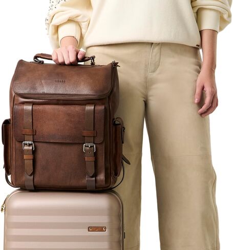 VELEZ Leather Backpack for Men 14 Inch Laptop Bag Brown Genuine Travel Pack Handmade Business Computer Carry Rucksack Professional Office School Bookbag Designer Minimalist Work Daypack Gift in Kuwait