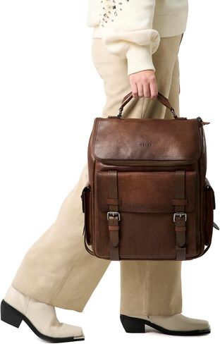 VELEZ Leather Backpack for Men 14 Inch Laptop Bag Brown Genuine Travel Pack Handmade Business Computer Carry Rucksack Professional Office School Bookbag Designer Minimalist Work Daypack Gift in Kuwait