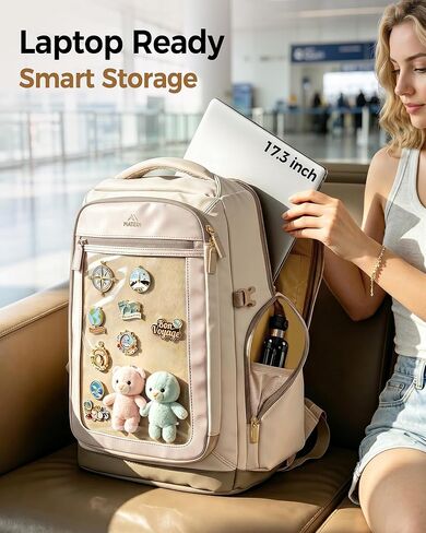 MATEIN HER Travel Backpack 18x14x8 with Clear Ita Bag Pocket, TSA Airline Approved Underseat Backpack, Personal Item Carry-on Bag Fits 17" Laptop & 40 oz Tumbler, Travel Gifts for Daughter Women in Kuwait