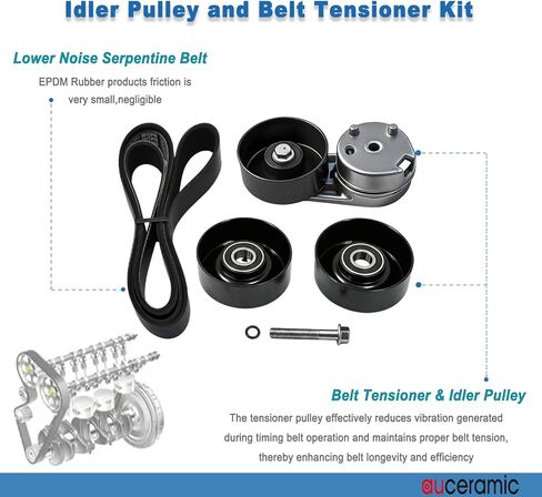 AUCERAMIC Engine Serpentine Belt Drive Kit for 2008-2010 Ford F-250 Super Duty/F-350 Super Duty, 2008 Ford F-450 Super Duty/F-550 Super Duty 6.4L V8 Replace# 90K39051 in Kuwait