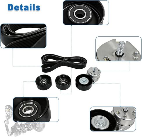 AUCERAMIC Engine Serpentine Belt Drive Kit for 2008-2010 Ford F-250 Super Duty/F-350 Super Duty, 2008 Ford F-450 Super Duty/F-550 Super Duty 6.4L V8 Replace# 90K39051 in Kuwait