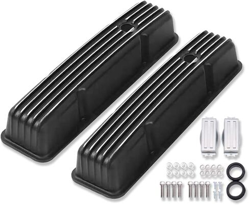 Short Valve Covers For SBC 283 305 327 350 400 1958-1986 and 12" Full Finned Oval Air Cleaner Black in Saudi Arabia