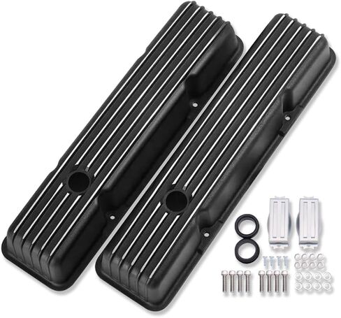 Short Valve Covers For SBC 283 305 327 350 400 1958-1986 and 12" Full Finned Oval Air Cleaner Black in Saudi Arabia
