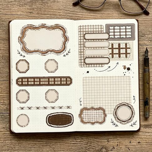 Label Collection Washi Tape Die-Cut Frame Tag Stickers Wide Washitape Vintage Washi Tape for Journaling Scrapbooking Supplies Aesthetic Tapes Scrapbook Washitape Planner Decorative Tapes for Crafts in Saudi Arabia
