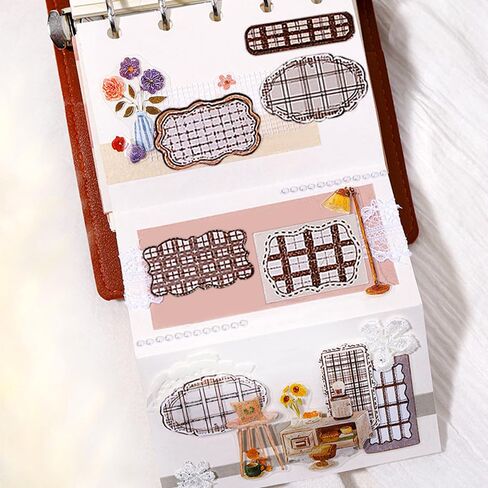Label Collection Washi Tape Die-Cut Frame Tag Stickers Wide Washitape Vintage Washi Tape for Journaling Scrapbooking Supplies Aesthetic Tapes Scrapbook Washitape Planner Decorative Tapes for Crafts in Saudi Arabia