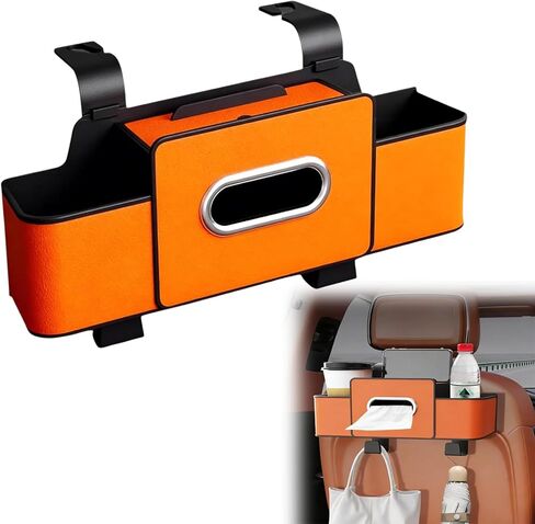 3-in-1 Car Backseat Organizer with Cup Holder & Tissue Box,Microfiber Leather Car Seat Storage with Hooks for Phones Snacks Drinks,Universal for Car SUV MPV (Orange) in Saudi Arabia
