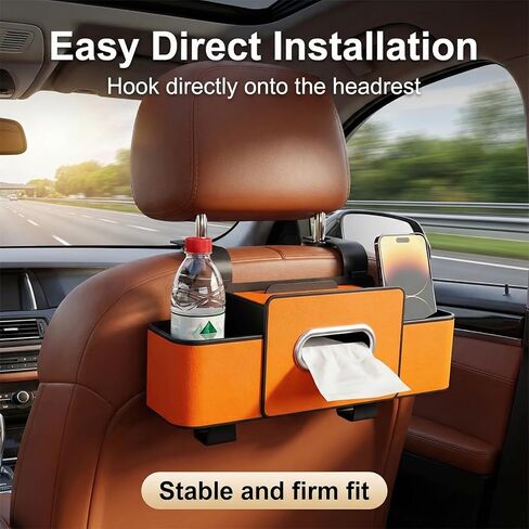 3-in-1 Car Backseat Organizer with Cup Holder & Tissue Box,Microfiber Leather Car Seat Storage with Hooks for Phones Snacks Drinks,Universal for Car SUV MPV (Orange) in Saudi Arabia