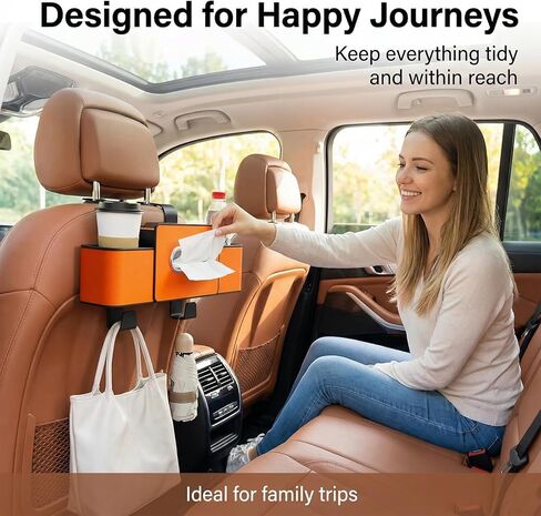 3-in-1 Car Backseat Organizer with Cup Holder & Tissue Box,Microfiber Leather Car Seat Storage with Hooks for Phones Snacks Drinks,Universal for Car SUV MPV (Orange) in Saudi Arabia