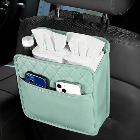 Car Seat Back Organizer, Leather Backseat Hanging Storage Bag, Multipurpose Car Hanging Trash Bag with 2 Compartments, Car Large Capacity Pouch Pocket for Kids & Adults (Black) in Saudi Arabia