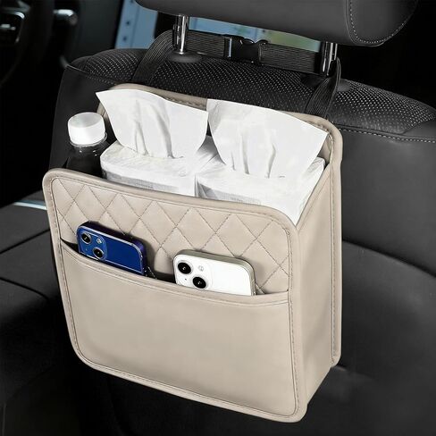 Car Seat Back Organizer, Leather Backseat Hanging Storage Bag, Multipurpose Car Hanging Trash Bag with 2 Compartments, Car Large Capacity Pouch Pocket for Kids & Adults (Black) in Saudi Arabia