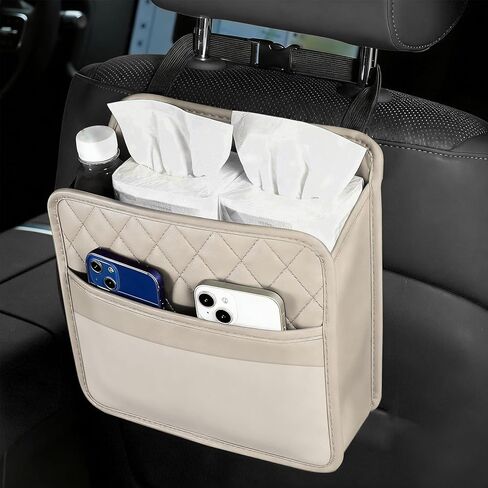 Car Seat Back Organizer, Leather Backseat Hanging Storage Bag, Multipurpose Car Hanging Trash Bag with 2 Compartments, Car Large Capacity Pouch Pocket for Kids & Adults (Black) in Saudi Arabia