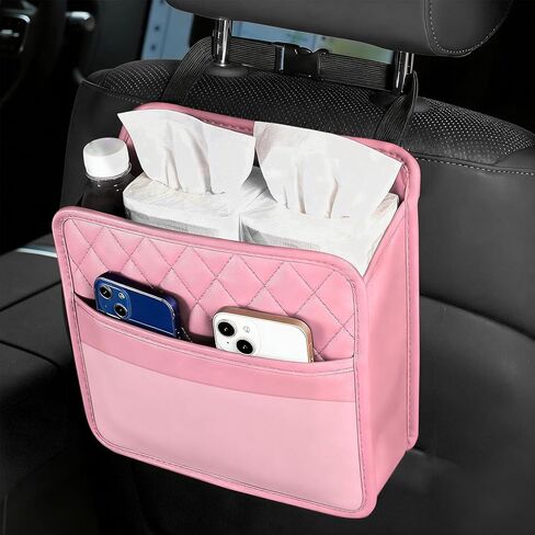 Car Seat Back Organizer, Leather Backseat Hanging Storage Bag, Multipurpose Car Hanging Trash Bag with 2 Compartments, Car Large Capacity Pouch Pocket for Kids & Adults (Black) in Saudi Arabia