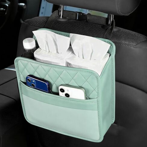 Car Seat Back Organizer, Leather Backseat Hanging Storage Bag, Multipurpose Car Hanging Trash Bag with 2 Compartments, Car Large Capacity Pouch Pocket for Kids & Adults (Black) in Saudi Arabia