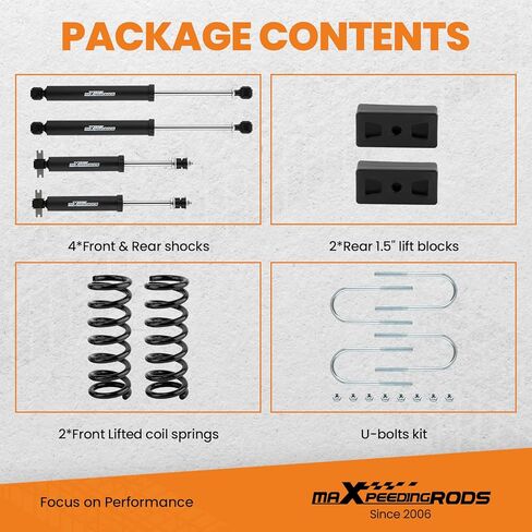 maXpeedingrods 3" Front 1.5" Rear Suspension Lift Kit w/Shocks for Dodge Ram 1500 2WD 2002-2005 Front Coil Spring Rear Lift Block in Kuwait