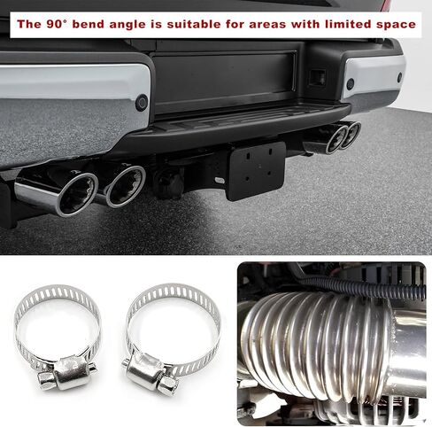 2 PCS 25mm Diesel Parking Air Heater Exhaust Pipe, Stainless Steel Exhaust Tube Elbow Connector with 4 Clamps, Flexible Air Diesel Parking Heater Fits for Most Vehicles in Kuwait