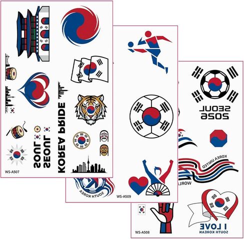 3 Sheets 2026 Soccer World Cup Team Flag Temporary Tattoos with 1 Soccer Tattoo, Waterproof Face Paint & Body Stickers, Easy to Apply & Remove, Kids Adults Watch Party Supplies (South Korea) in Kuwait