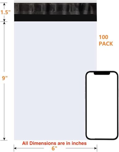 6" x 9" 100 Pack Poly Mailers Shipping Envelopes, Self Sealing, Waterproof, Tear-Resistant Packaging Bags for for e-commerce, Clothing, Books, and Accessories, White in Kuwait
