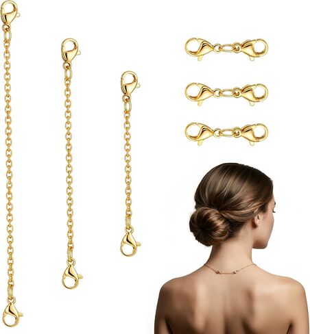 6 Pcs Gold Extender for Necklace Gold Chain Extender with 3 Pcs Double-Headed Lobster Clasp Stainless Steel Anklet Extenders for Necklace Bracelet Anklet (1.97 2.76 3.54Inch) in Saudi Arabia