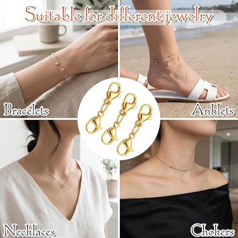 6 Pcs Gold Extender for Necklace Gold Chain Extender with 3 Pcs Double-Headed Lobster Clasp Stainless Steel Anklet Extenders for Necklace Bracelet Anklet (1.97 2.76 3.54Inch) in Saudi Arabia