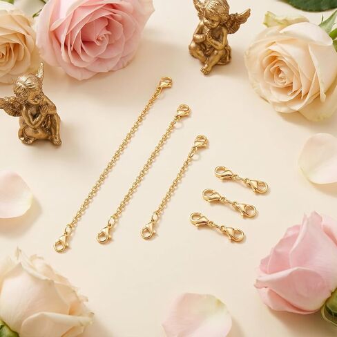 6 Pcs Gold Extender for Necklace Gold Chain Extender with 3 Pcs Double-Headed Lobster Clasp Stainless Steel Anklet Extenders for Necklace Bracelet Anklet (1.97 2.76 3.54Inch) in Saudi Arabia