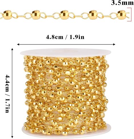 16.5FT Gold Satellite Jewelry Chain Roll, 3.5MM Diamond-Cut Ball Beaded Chain 18K Gold Plated Brass Cable Link Chains Spool Bulk for DIY Jewelry Making in Kuwait