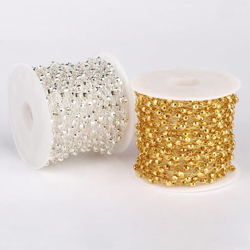 16.5FT Gold Satellite Jewelry Chain Roll, 3.5MM Diamond-Cut Ball Beaded Chain 18K Gold Plated Brass Cable Link Chains Spool Bulk for DIY Jewelry Making in Kuwait