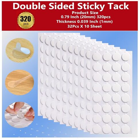 Double Sided Adhesive Dots Mounting Putty Sticky Tack Clear Removable Round Glue Tape for Wall Crafts Festival Party Decorations (320PCS 0.79in) in Saudi Arabia