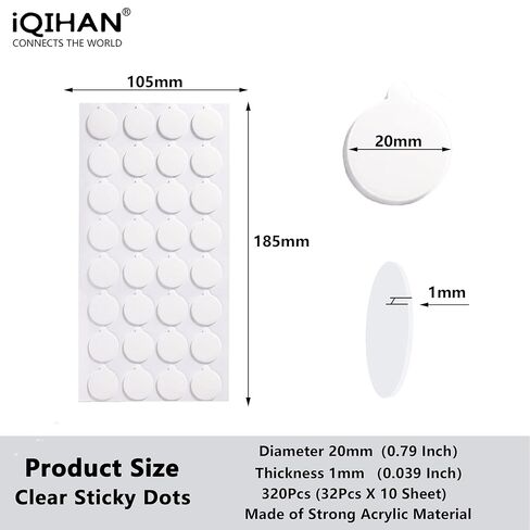 Double Sided Adhesive Dots Mounting Putty Sticky Tack Clear Removable Round Glue Tape for Wall Crafts Festival Party Decorations (320PCS 0.79in) in Saudi Arabia
