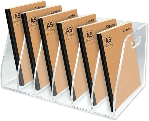 6-Tier Clear Acrylic File Holder, Vertical Document Organizer for Magazines, Binders, Notebooks & Envelopes - Multi-Purpose Desk Storage for Home Office（B5,6 Sections） in Kuwait