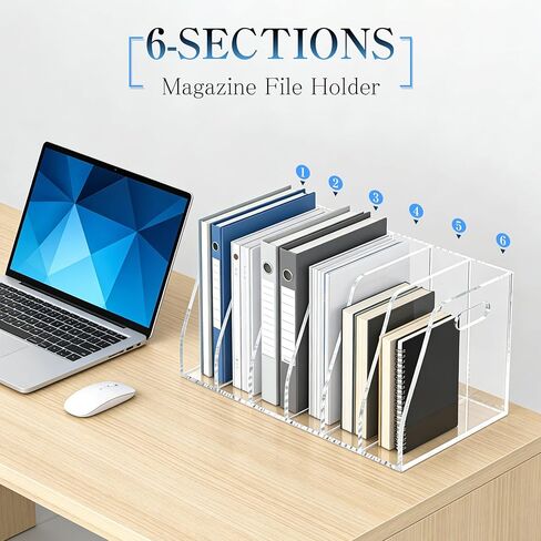 6-Tier Clear Acrylic File Holder, Vertical Document Organizer for Magazines, Binders, Notebooks & Envelopes - Multi-Purpose Desk Storage for Home Office（B5,6 Sections） in Kuwait