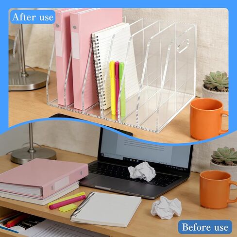 6-Tier Clear Acrylic File Holder, Vertical Document Organizer for Magazines, Binders, Notebooks & Envelopes - Multi-Purpose Desk Storage for Home Office（B5,6 Sections） in Kuwait