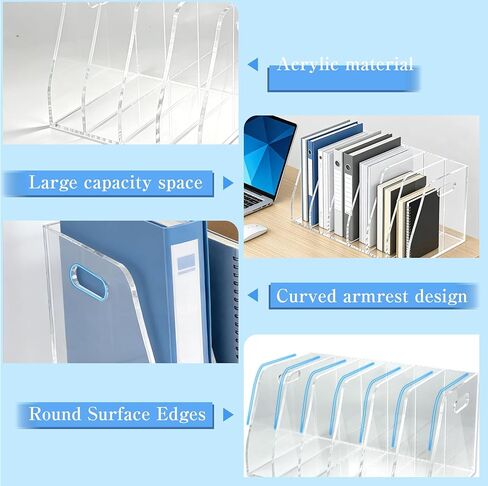 6-Tier Clear Acrylic File Holder, Vertical Document Organizer for Magazines, Binders, Notebooks & Envelopes - Multi-Purpose Desk Storage for Home Office（B5,6 Sections） in Kuwait