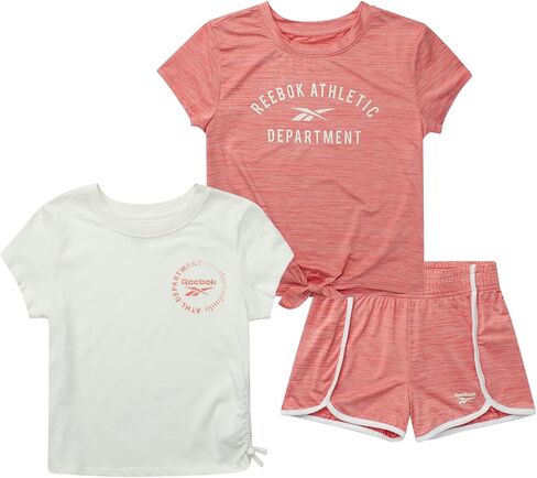 Reebok Girls' Active Shorts Set - 3 Piece Short Sleeve T-Shirt, Tank Top, Gym Shorts - Casual Athleisure Set for Girls (7-12) in Saudi Arabia