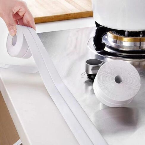 Caulk Tape, 1 Roll Self Adhesive Waterproof Sealant Strip, Flexible Edge Protector for Kitchen Countertop, Bathroom Sink, Shower, Bathtub, Toilet, Floor and Wall Gap Covering (1.5" x 10.5Ft, White) in Kuwait