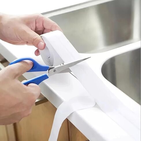 Caulk Tape, 1 Roll Self Adhesive Waterproof Sealant Strip, Flexible Edge Protector for Kitchen Countertop, Bathroom Sink, Shower, Bathtub, Toilet, Floor and Wall Gap Covering (1.5" x 10.5Ft, White) in Kuwait