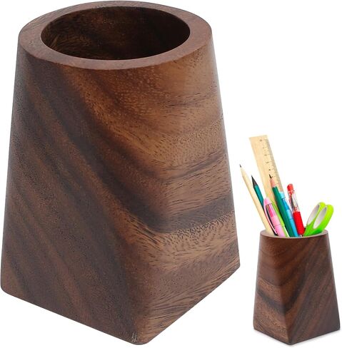 Wooden Pencil Holder, Walnut Wood Pen Cup, Desk Accessories, 4 Inch Organizer Caddy Stand, Vintage Rustic Box for Desktop, Men Supplies, Makeup Brushes, Stationery, Offices Decoration in Kuwait
