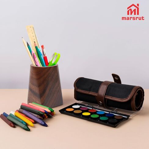 Wooden Pencil Holder, Walnut Wood Pen Cup, Desk Accessories, 4 Inch Organizer Caddy Stand, Vintage Rustic Box for Desktop, Men Supplies, Makeup Brushes, Stationery, Offices Decoration in Kuwait