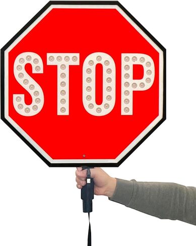 مجداف توقف بطيء مقاس 18 بوصة، لافتة محمولة عاكسة على الوجهين، أوضاع إضاءة ثابتة/وامضة، قبضة مبطنة بالإسفنج، علامة سلامة المرور (إيقاف/إيقاف) (إيقاف/إيقاف) in Kuwait