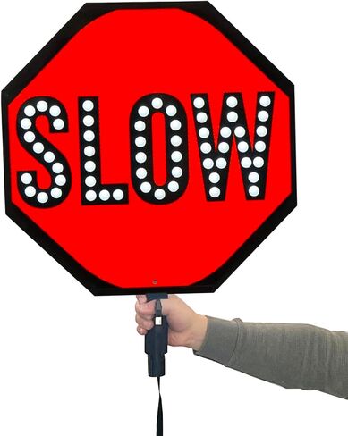 18" LED Stop Slow Paddle, Double-Sided Reflective Hand Held Sign, Steady/Flashing Light Modes, Foam-Padded Grip, Traffic Safety Sign(Stop/Stop)(Stop/Stop) in Saudi Arabia