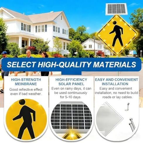 لافتة تحذير وامضة لحركة المرور LED - لافتة ممرات من الألومنيوم مقاومة للطقس IP65 للحدائق والمدارس والمناطق الحضرية والمجتمعات (30 بوصة، 16 مصباحًا) in Kuwait