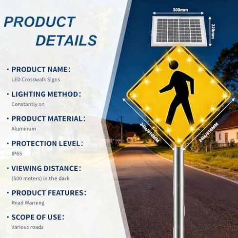 لافتة تحذير وامضة لحركة المرور LED - لافتة ممرات من الألومنيوم مقاومة للطقس IP65 للحدائق والمدارس والمناطق الحضرية والمجتمعات (30 بوصة، 16 مصباحًا) in Kuwait