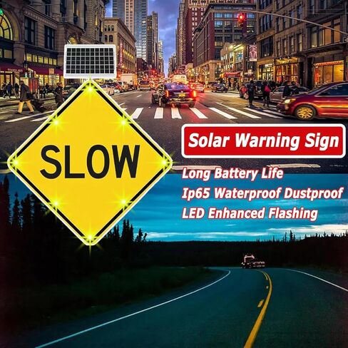 لافتة مرور وامضة LED تعمل بالطاقة الشمسية مقاس 24 بوصة - لافتة طريق بطيئة مضيئة مع ملحقات التثبيت، فيلم عاكس من الدرجة الهندسية، هيكل متين من الألومنيوم in Kuwait