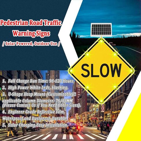 لافتة مرور وامضة LED تعمل بالطاقة الشمسية مقاس 24 بوصة - لافتة طريق بطيئة مضيئة مع ملحقات التثبيت، فيلم عاكس من الدرجة الهندسية، هيكل متين من الألومنيوم in Kuwait