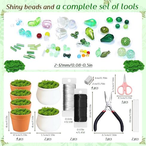 ZYNERY 5600pcs Beaded Plant Kit, Green Glass Beads, with A Full Set of Tools Green Beads Kit Glass for Making Succulent Jewelry and DIY Crafts Fridge Magnets in Kuwait