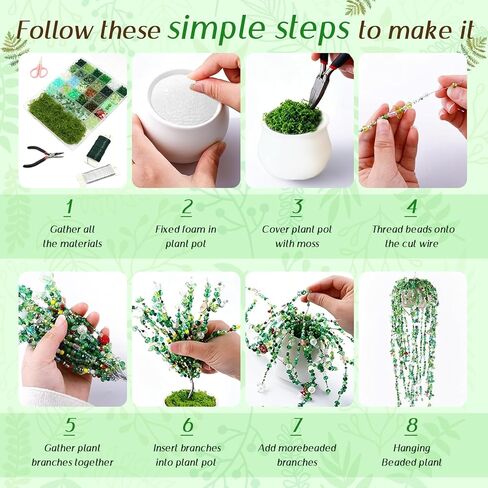 ZYNERY 5600pcs Beaded Plant Kit, Green Glass Beads, with A Full Set of Tools Green Beads Kit Glass for Making Succulent Jewelry and DIY Crafts Fridge Magnets in Kuwait