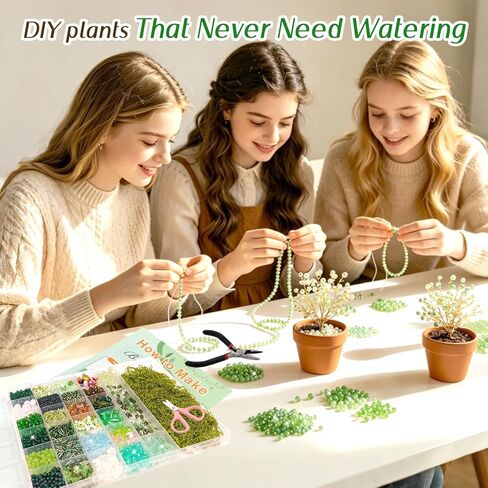ZYNERY 5600pcs Beaded Plant Kit, Green Glass Beads, with A Full Set of Tools Green Beads Kit Glass for Making Succulent Jewelry and DIY Crafts Fridge Magnets in Kuwait