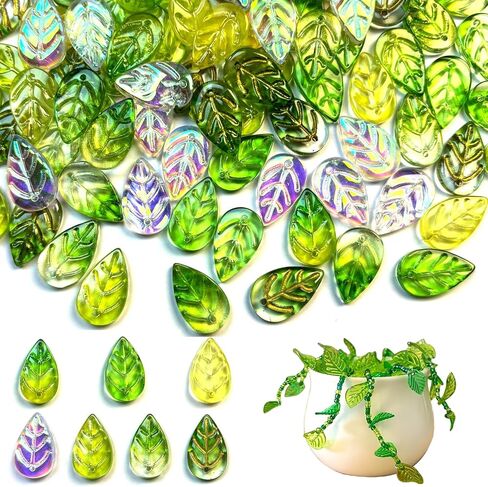 112pcs Glass Leaf Beads for Jewelry Making, Green Leaf Crystal Beads for Beaded Plant DIY Crafts Earring Bracelet Necklaces Wind Chimes in Saudi Arabia