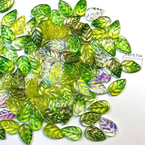 112pcs Glass Leaf Beads for Jewelry Making, Green Leaf Crystal Beads for Beaded Plant DIY Crafts Earring Bracelet Necklaces Wind Chimes in Saudi Arabia