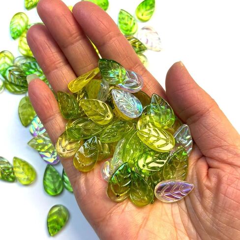 112pcs Glass Leaf Beads for Jewelry Making, Green Leaf Crystal Beads for Beaded Plant DIY Crafts Earring Bracelet Necklaces Wind Chimes in Saudi Arabia