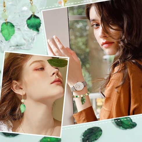 112pcs Glass Leaf Beads for Jewelry Making, Green Leaf Crystal Beads for Beaded Plant DIY Crafts Earring Bracelet Necklaces Wind Chimes in Saudi Arabia